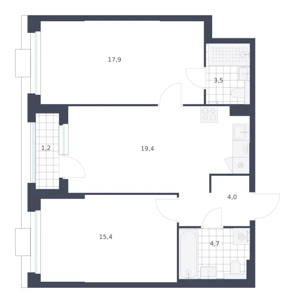2-комн. 66.1 м²