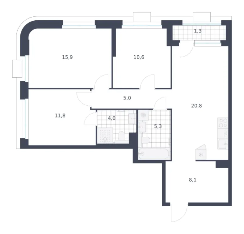 3-комн. 82.8 м²