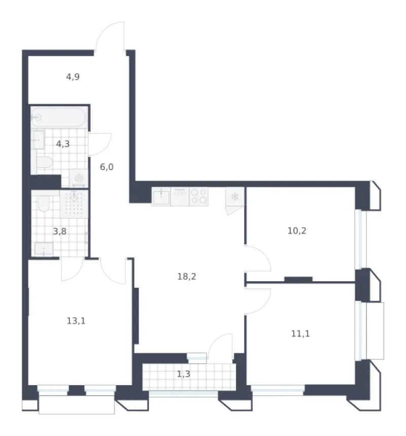 3-комн. 72.9 м²