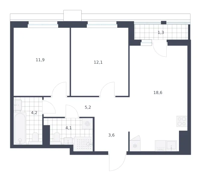 2-комн. 61 м²