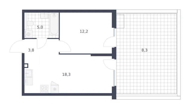 1-комн. 47.6 м²