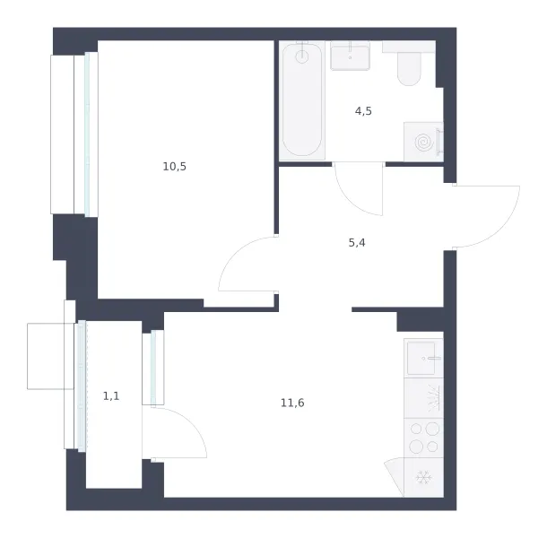 1-комн. 33.1 м²