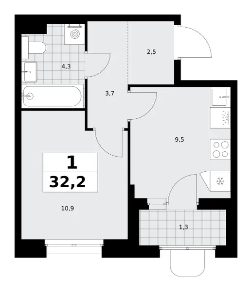 1-комн. 32.2 м²