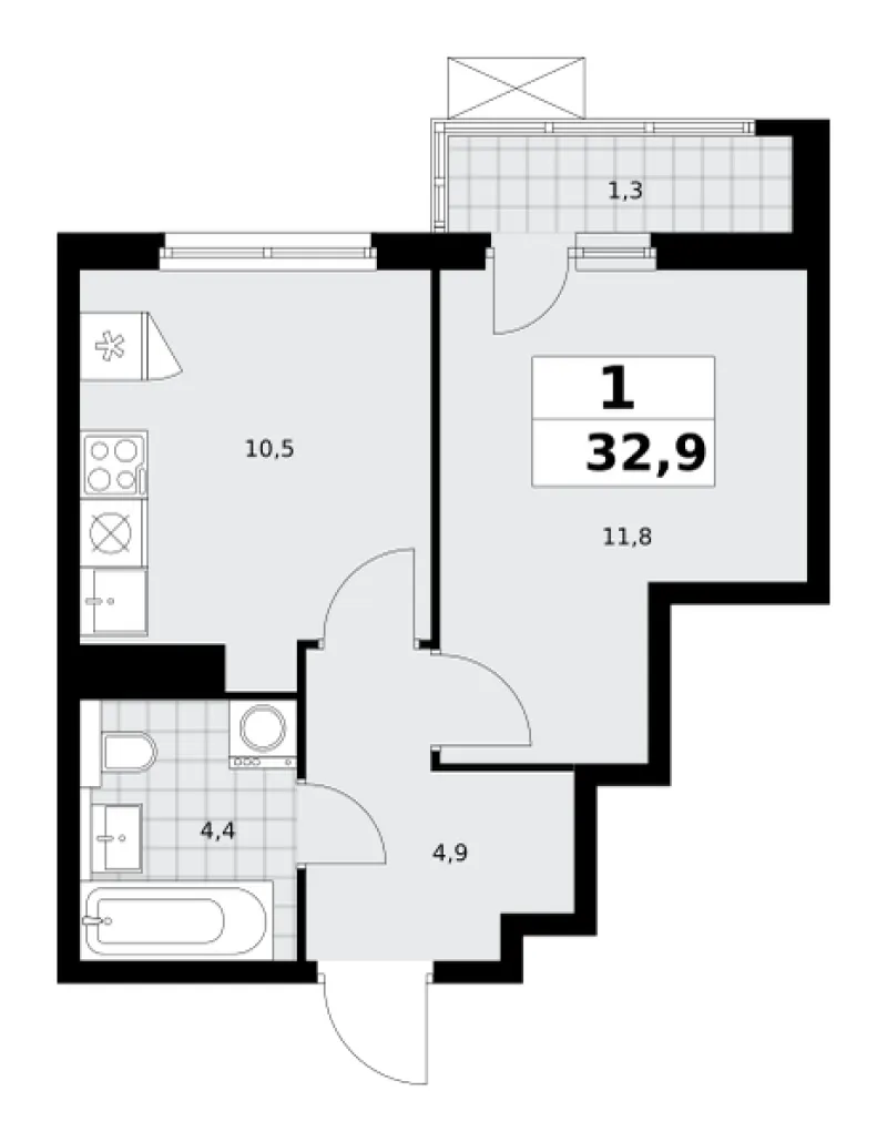 1-комн. 32.7 м²
