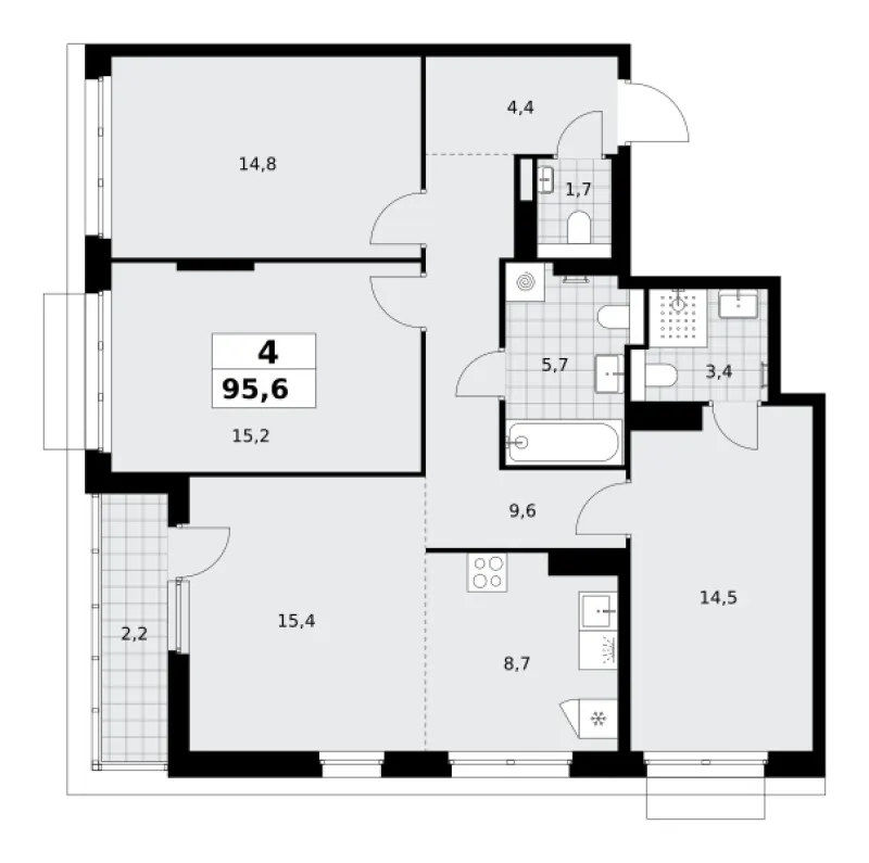 4-комн. 95.6 м²