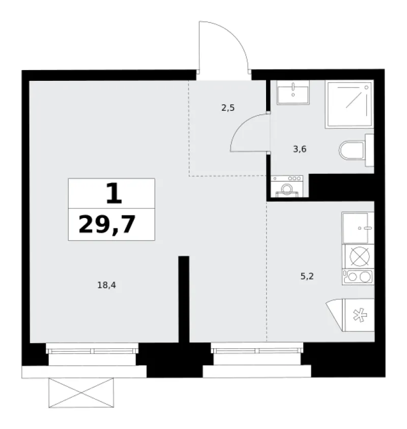 Студия 29.7 м²
