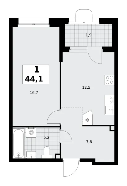 1-комн. 44.1 м²