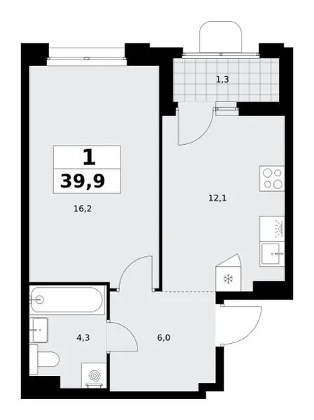 1-комн. 39.9 м²