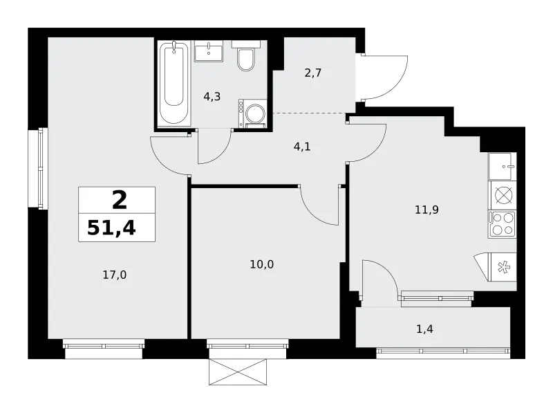 2-комн. 51.4 м²