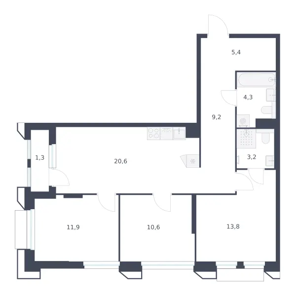 3-комн. 80.3 м²
