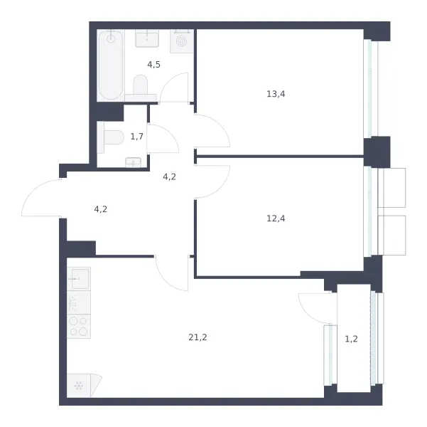 2-комн. 62.8 м²