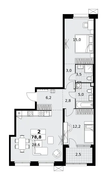 2-комн. 78.8 м²