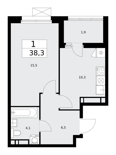 1-комн. 38.3 м²