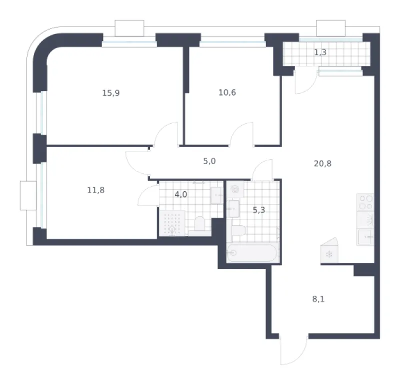 3-комн. 82.8 м²