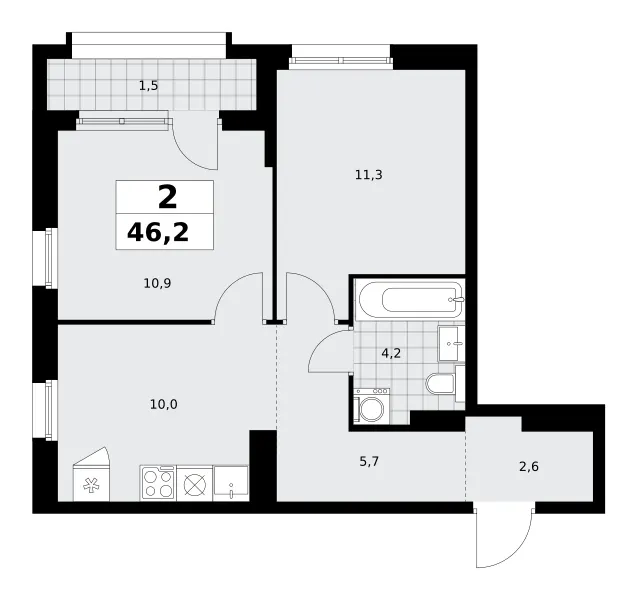 2-комн. 46.2 м²