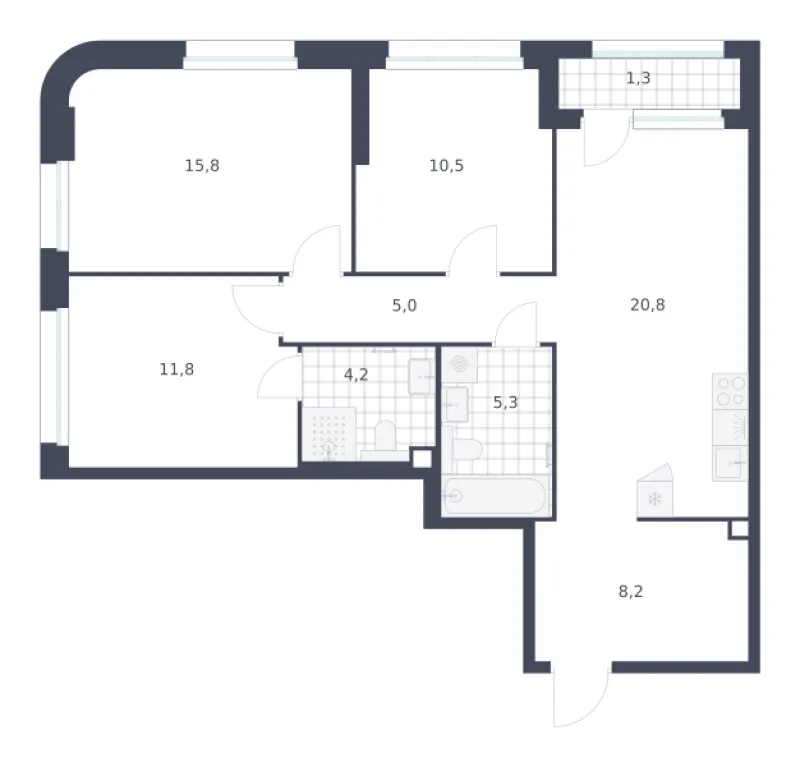 3-комн. 82.9 м²