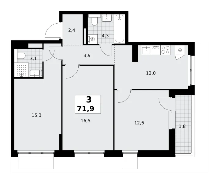 3-комн. 71.9 м²