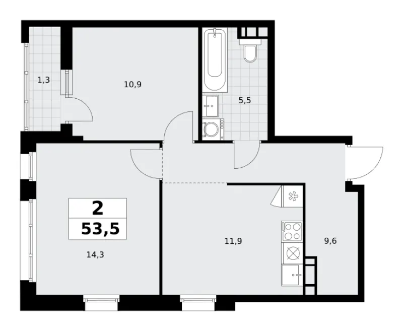 2-комн. 53.5 м²