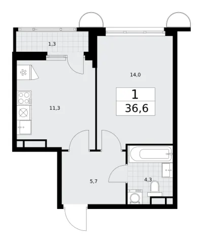 36,6 м² — планировка