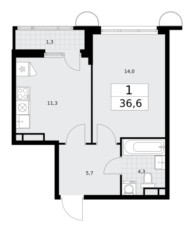 1-комн. 36.6 м²