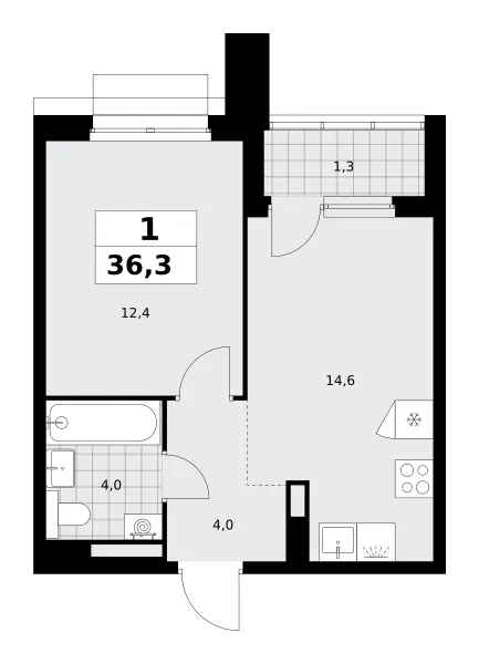 1-комн. 36.3 м²