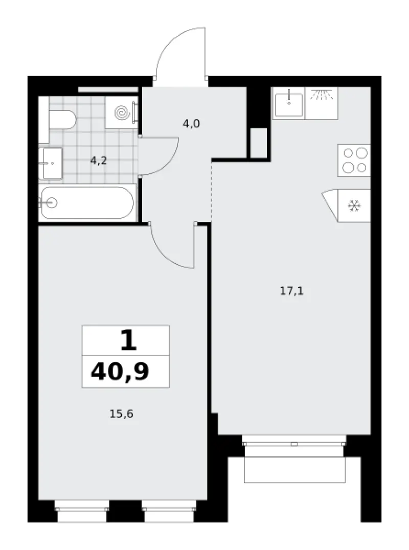 1-комн. 40.9 м²