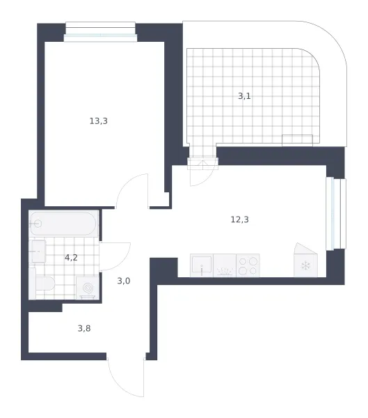 1-комн. 39.7 м²