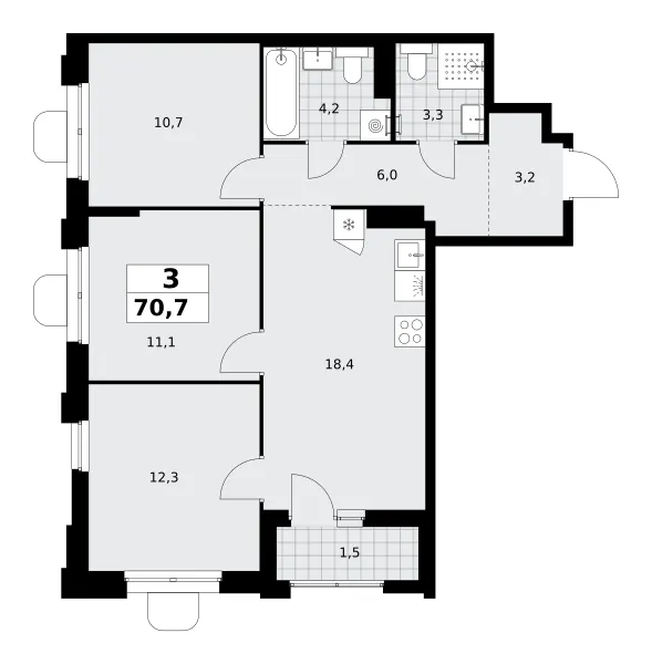 3-комн. 70.7 м²