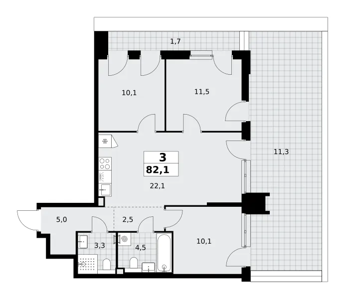 3-комн. 82.1 м²