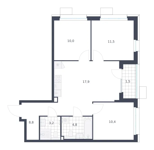 3-комн. 68.1 м²