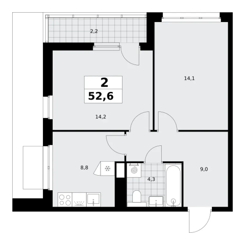2-комн. 52.6 м²