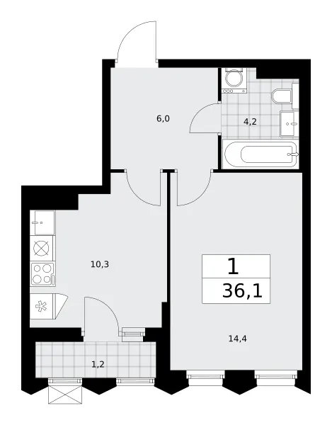 1-комн. 36.1 м²