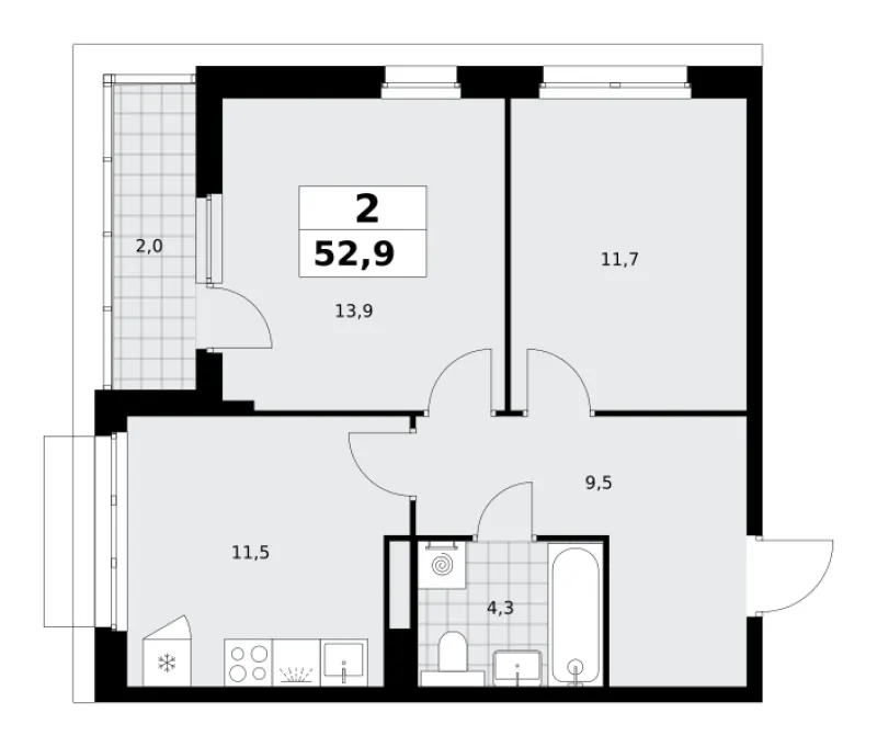 2-комн. 52.9 м²