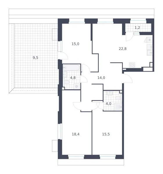 3-комн. 105.2 м²