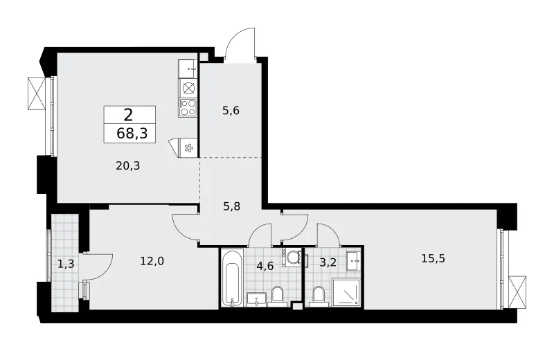 2-комн. 68.3 м²