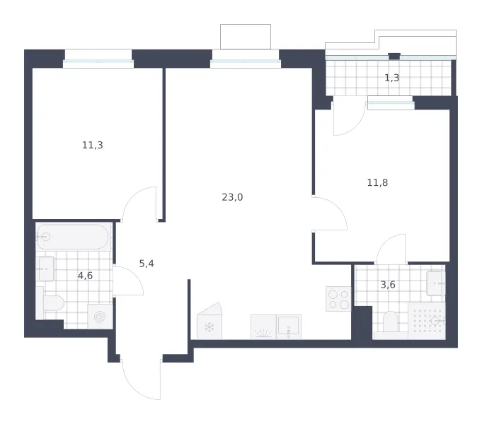 2-комн. 61 м²