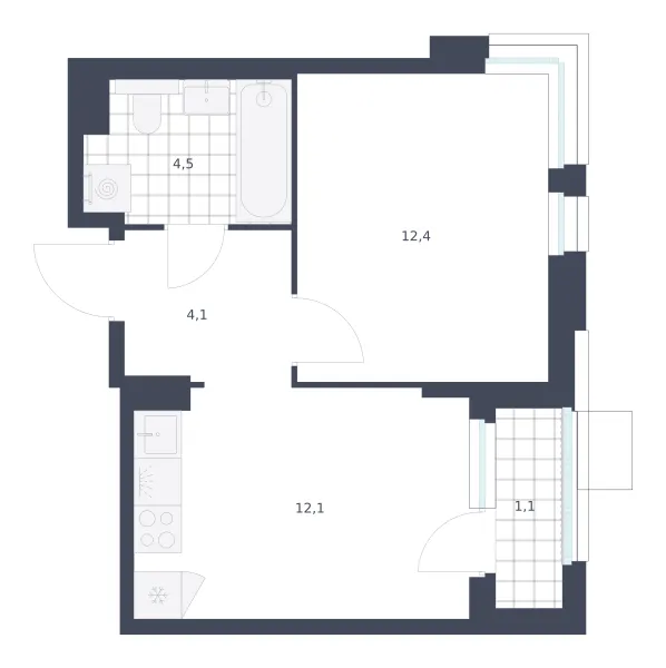1-комн. 34.2 м²
