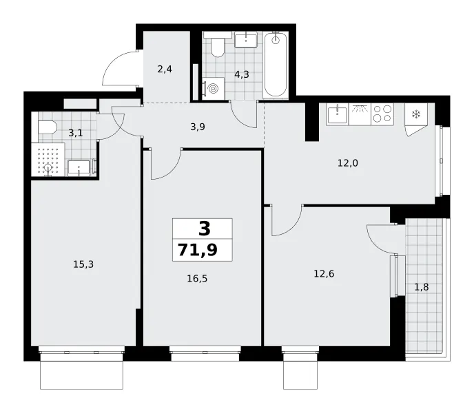3-комн. 71.9 м²