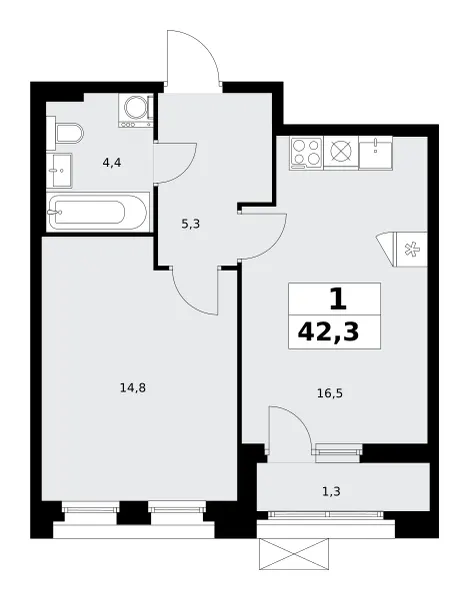 1-комн. 42.3 м²