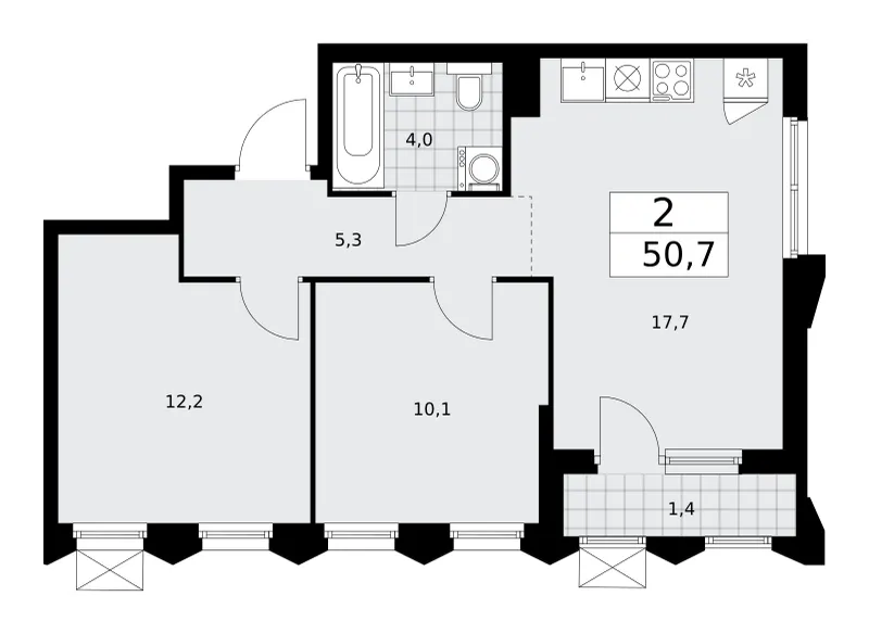 2-комн. 50.7 м²