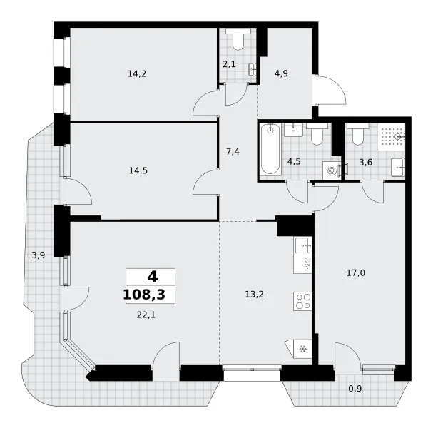 4-комн. 108.3 м²