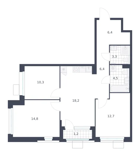 3-комн. 77.8 м²