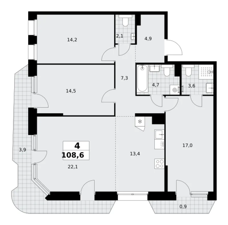 4-комн. 108.6 м²