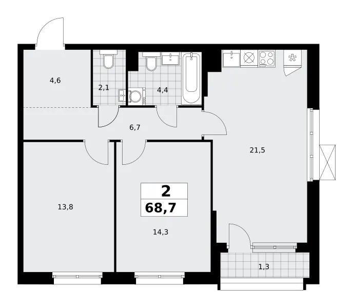 2-комн. 68.7 м²