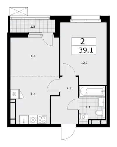 39,1 м² — планировка
