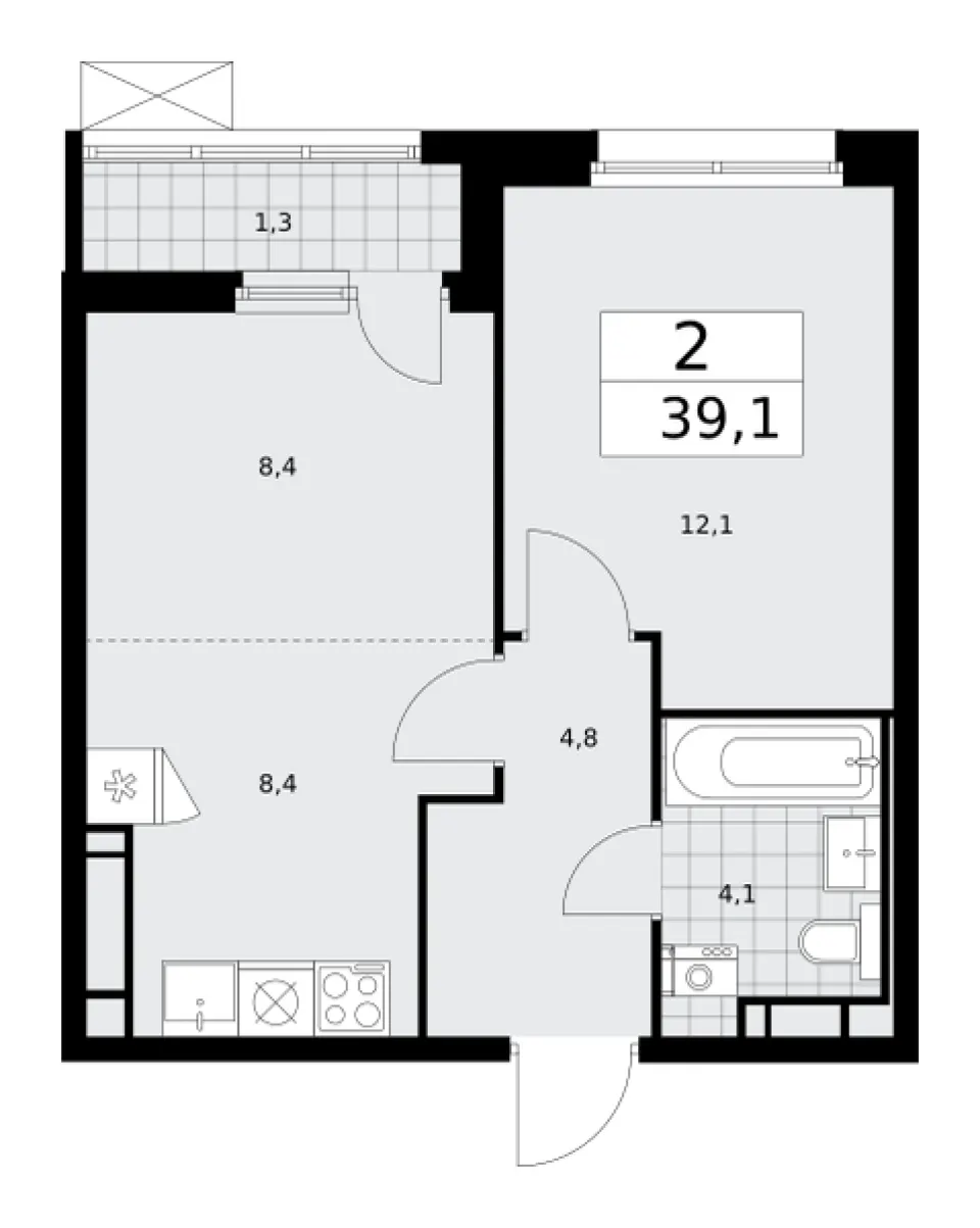 2-комн. 39,1 м²
