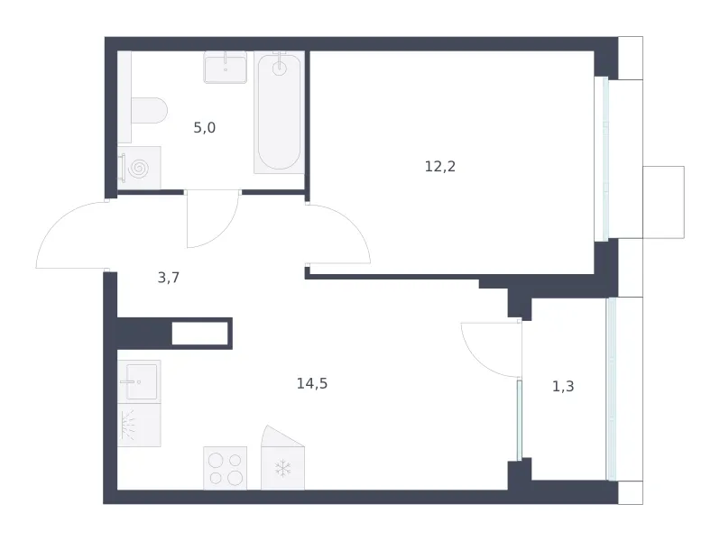 1-комн. 36,7 м²