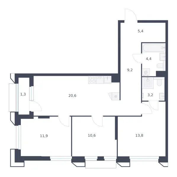 3-комн. 80.4 м²