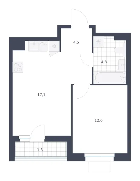 1-комн. 39.7 м²