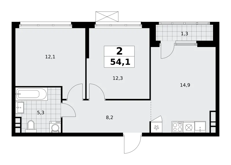 2-комн. 54.1 м²